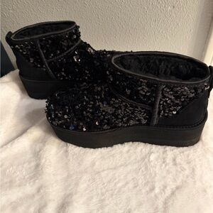 UGG Black Sequin Platform Short Booties